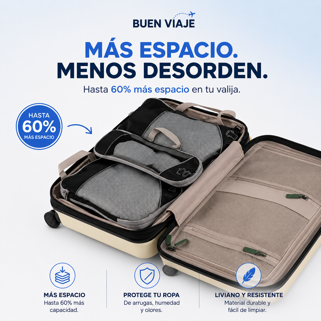 Set De Organizadores Para Viaje Con Compresión + 5 Piezas | Buen Viaje