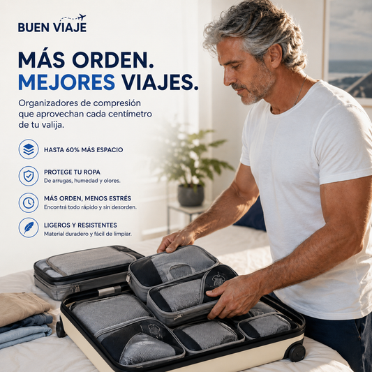 Set De Organizadores Para Viaje Con Compresión + 5 Piezas | Buen Viaje